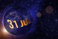 July 31st . Day 31 of month, Calendar date. Earth globe planet with sunrise and calendar day. Elements of this image furnished by