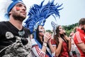 July 1st 2018, Moscow, Russia. Girls Russian supporters celebrate the victory against Spain in FIFA 2018.