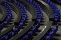 July 1st 2023 - Reichstag seats, parliament interior image with rows of reichstag blue seats and grey tables, Berlin Royalty Free Stock Photo