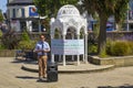 A Street preacher. Preaching the good news of salvation through faith alone in Jesus Christ in the Sunken Gardens Bangor Co Down