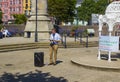 A Street preacher. Preaching the good news of salvation through faith alone in Jesus Christ in the Sunken Gardens Bangor Co Down