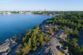 July sunny morning over the rocky coast of Hanko. Finland Royalty Free Stock Photo