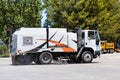 July 1, 2020 Sunnyvale / CA / USA - Street sweeping machine operating in South San Francisco bay area