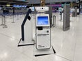 July 15, 2023, Suvarnabhumi Airport, Bangkok: Evening scene of a check-in kiosk for outbound flights. Royalty Free Stock Photo