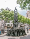 Statue of Castellers celebrate the colles castelleres on the Tarragona street