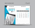 July 2021 template. Desk calender 2021 year design. week starts on sunday. planner. simple. business printing Royalty Free Stock Photo