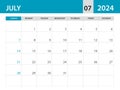 July 2024 template - Calendar 2024 template vector, planner monthly design, Desk calendar 2024, Wall calendar design, Minimal