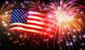 July 4th celebrations with USA flag and fireworks display Creating using generative AI Royalty Free Stock Photo