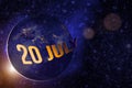 July 20th. Day 20 of month, Calendar date. Earth globe planet with sunrise and calendar day. Elements of this image furnished by