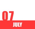 July. 07th day of month, calendar date. Red numbers and stripe with white text on isolated background.