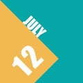 july 12th. Day 12 of month,illustration of date inscription on orange and blue background summer month, day of the year