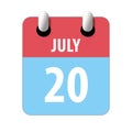 july 20th. Day 20 of month,Simple calendar icon on white background. Planning. Time management. Set of calendar icons for web