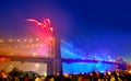 July 4th 2014 fireworks Brooklyn bridge Manhattan Royalty Free Stock Photo