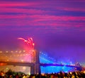 July 4th 2014 fireworks Brooklyn bridge Manhattan Royalty Free Stock Photo