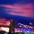 July 4th 2014 fireworks Brooklyn bridge Manhattan Royalty Free Stock Photo