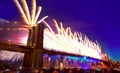 July 4th 2014 fireworks Brooklyn bridge Manhattan Royalty Free Stock Photo