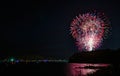 Boaters watching the fireworks over Lake Wallenpaupack in Hawley, PA for the 4th of July Royalty Free Stock Photo