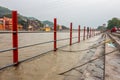 July 8th 2022 Haridwar India. Chains and Iron barricading at the ghats or banks of river Ganges for public safety during bathing Royalty Free Stock Photo