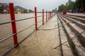 July 8th 2022 Haridwar India. Chains and Iron barricading at the ghats or banks of river Ganges for public safety during bathing Royalty Free Stock Photo