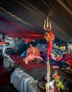 July 14th 2022, Himachal Pradesh India. Indian Sadhus in traditional saffron attire in a camp during Shri khand Mahadev Kailash