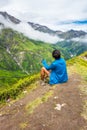 July 14th 2022, Himachal Pradesh India. A male traveler enjoying exotic view of the Kali top hill valley landscapes during