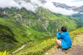 July 14th 2022, Himachal Pradesh India. A male traveler enjoying exotic view of the Kali top hill valley landscapes during