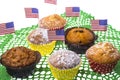 July 4th homemade cupcakes with mini-flags. Royalty Free Stock Photo