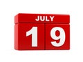 July 19th. Image of july 19, calendar on white background. 3d Royalty Free Stock Photo