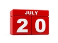 July 20th. Image of july 20, calendar on white background. 3d Royalty Free Stock Photo