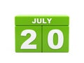 July 20th. Image of july 20, calendar on white background. 3d