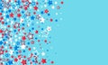 July 4th Independence Day of America. Red blue and white stars decorations of confetti and serpentine on a blue background Royalty Free Stock Photo