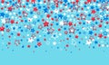 July 4th Independence Day of America. Red blue and white stars decorations of confetti and serpentine on a blue background Royalty Free Stock Photo