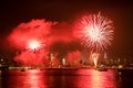 July 4th Independence day fireworks show with skyline over Hudson River Royalty Free Stock Photo