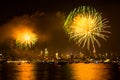 July 4th Independence day fireworks show with skyline over Hudson River Royalty Free Stock Photo