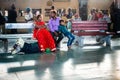 July 4th 2022 Punjab India. A small town family, husband wife and their kid waiting on a Railway platform with luggage. India