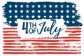 July 4th USA flag hand draws the brush strokes. Vector abstract grunge background