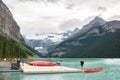 2016-July-01: Tourists kayaking at Lake Louise located at Banff national park Alberta Canada Royalty Free Stock Photo
