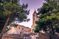 July 18, 2016: Tower of the church of the town of Bol, Croatia Royalty Free Stock Photo