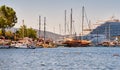 July 12, 2022, Turkey, Bodrum, city beach. People are sitting at the tables on the beach and admiring the sunset. Royalty Free Stock Photo