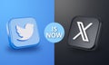 July, 2023. Twitter old logo and new logo X.com 3D Illustration