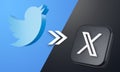 July, 2023. Twitter old logo and new logo X.com 3D Illustration