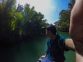 27 July 2022 - Ujung Kulon, Banten, West Java, Indonesia. Explore the river by canoe at the end of Kulon National Park Royalty Free Stock Photo