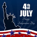 4 of July USA Independence Day background with Statue of Liberty and stars and stripes. Template for poster, banner Royalty Free Stock Photo