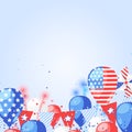 4 of July USA Independence Day. Holiday celebration vector background. Fireworks, flags and air balloons illustration. Royalty Free Stock Photo