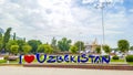 July 2019, Uzbekistan, Tashkent.Volumetric inscription I love Uzbekistan