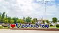 July 2019, Uzbekistan, Tashkent.Volumetric inscription I love Uzbekistan
