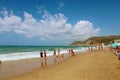 July, 2017 - Vacationers bathe in the sea and sunbathe in the sun on Cleopatra Beach Alanya, Turkey