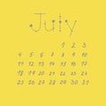 July 2021 vector calendar grey yellow 2021 minimalist style