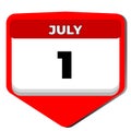 1 July vector icon calendar day. 1 date of July. First day of July. 1st date number. 1 day calendar. One date. Canada