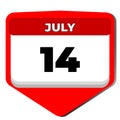 14 July vector icon calendar day. 14 date of July. Fourteenth day of July. 14th date number. 14 day calendar. Fourteen Royalty Free Stock Photo